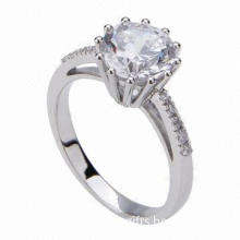 100% Sterling Silver Lady Wedding Ring, Adopts Prong Setting and Mirror Polish